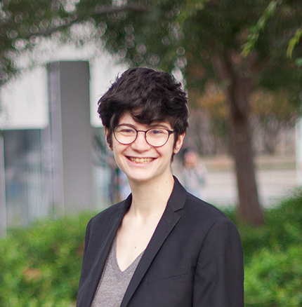 Portrait, round glasses, short hair